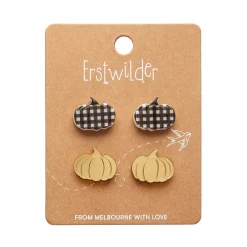 Pumpkin Patch Stud Earrings Set - Gold & Black Gingham
