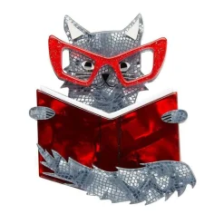 Puss In Books Brooch