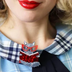 Puss In Books Brooch