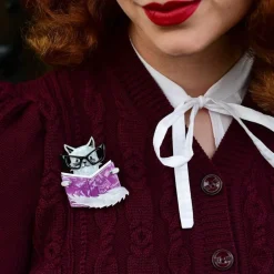 Puss In Books Brooch