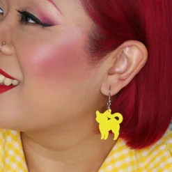 Pussy Cat Bubble Resin Drop Earrings - Yellow