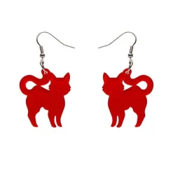 Pussy Cat Bubble Resin Drop Earrings - Red