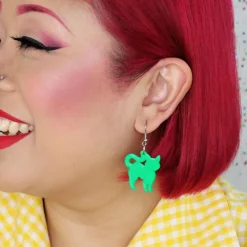 Pussy Cat Bubble Resin Drop Earrings - Green