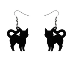 Pussy Cat Solid Resin Drop Earrings - Black