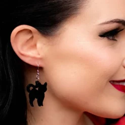 Pussy Cat Solid Resin Drop Earrings - Black