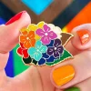 Rainbow Heartfelt Hydrangea Enamel Pin