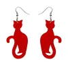 Sitting Cat Bubble Resin Drop Earrings - Red