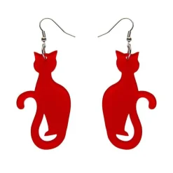 Sitting Cat Bubble Resin Drop Earrings - Red
