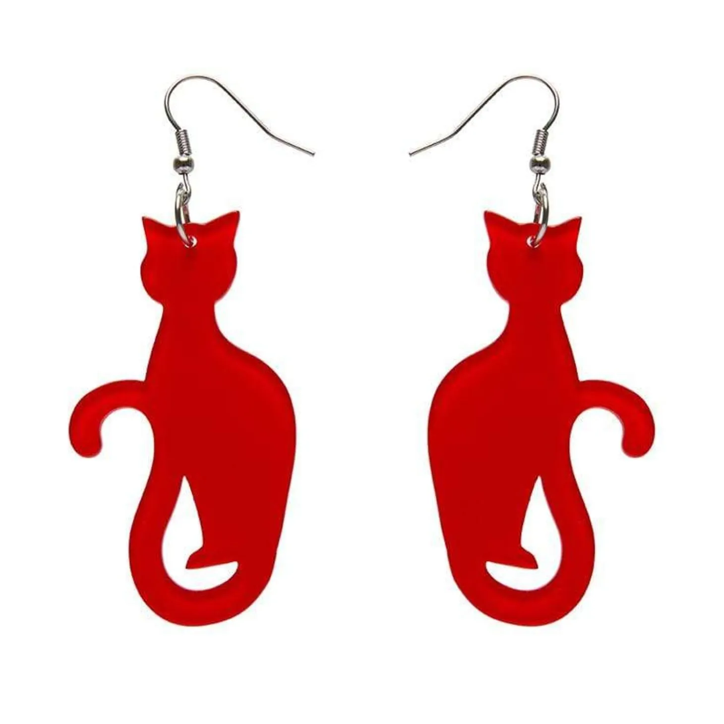 Sitting Cat Bubble Resin Drop Earrings - Red