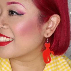 Sitting Cat Bubble Resin Drop Earrings - Red
