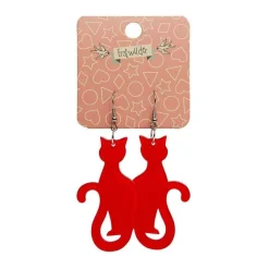 Sitting Cat Bubble Resin Drop Earrings - Red
