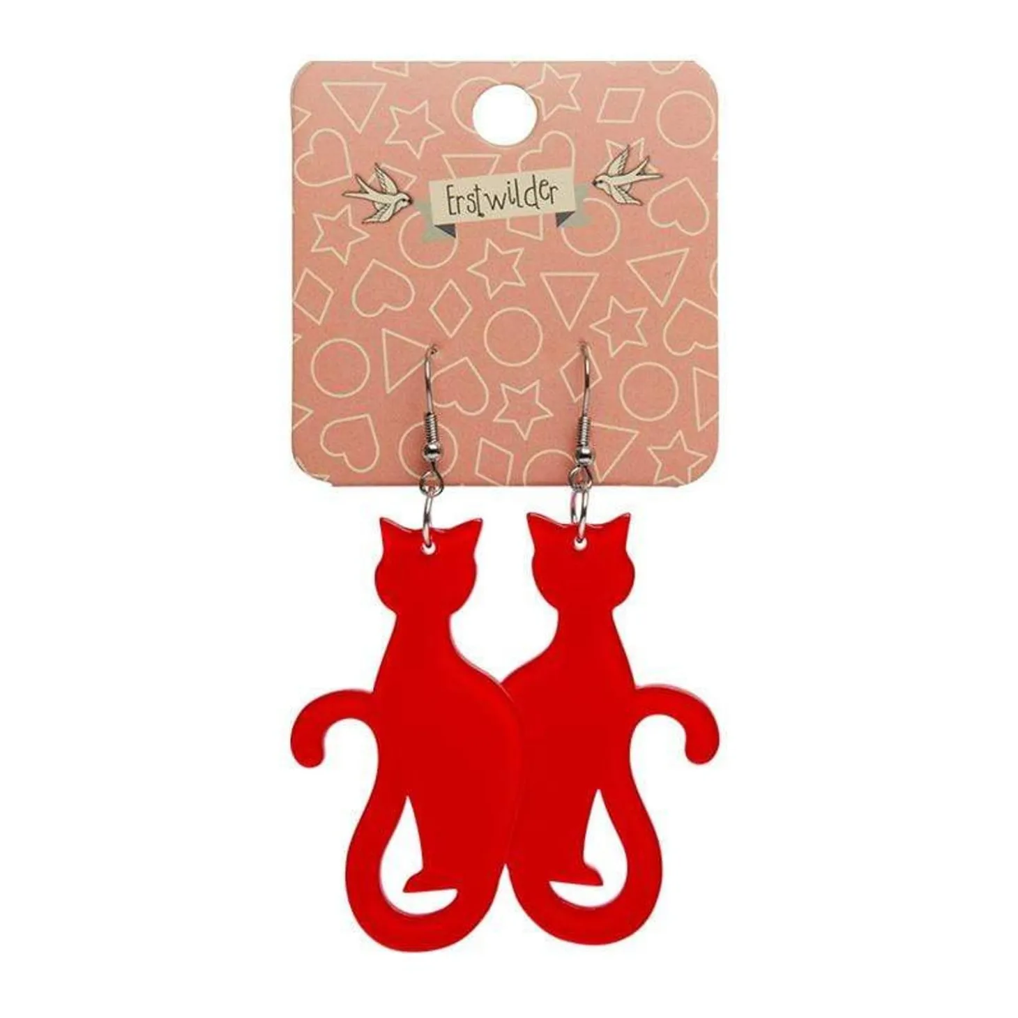 Sitting Cat Bubble Resin Drop Earrings - Red