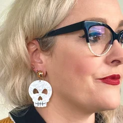 Skull Ripple Statement Earrings - White