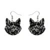 Solid Cat Head Chunky Glitter Resin Drop Earrings - Silver