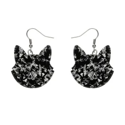 Solid Cat Head Chunky Glitter Resin Drop Earrings - Silver