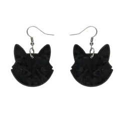 Solid Cat Head Ripple Resin Drop Earrings - Black