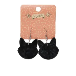 Solid Cat Head Ripple Resin Drop Earrings - Black