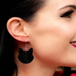 Solid Cat Head Ripple Resin Drop Earrings - Black