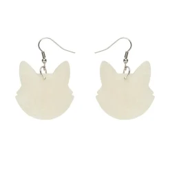 Solid Cat Head Ripple Resin Drop Earrings - White