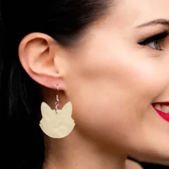 Solid Cat Head Ripple Resin Drop Earrings - White