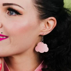 Solid Cloud Glitter Resin Drop Earrings - Pink