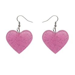 Solid Heart Glitter Resin Drop Earrings - Pink