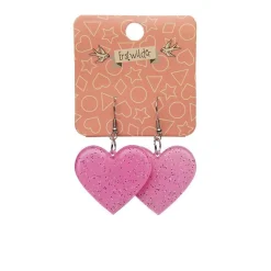 Solid Heart Glitter Resin Drop Earrings - Pink