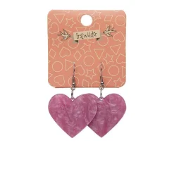 Solid Heart Ripple Resin Drop Earrings - Mauve