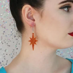 Starburst Ripple Resin Drop Earrings - Orange