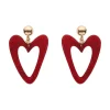 Statement Glitter Ripple Resin Heart Drop Earrings - Red