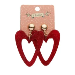 Statement Glitter Ripple Resin Heart Drop Earrings - Red