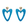 Statement Glitter Ripple Heart Drop Earrings - Aqua