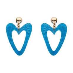 Statement Glitter Ripple Heart Drop Earrings - Aqua