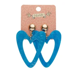 Statement Glitter Ripple Heart Drop Earrings - Aqua