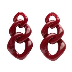 Statement Marble Chain Earrings - Ruby Red