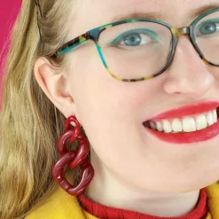 Statement Marble Chain Earrings - Ruby Red