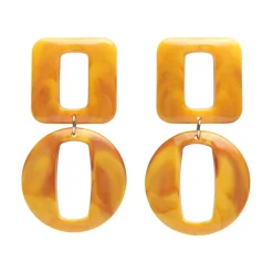 Statement Marble Chunky Drop Earrings - Mustard