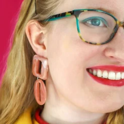Statement Marble Chunky Drop Earrings - Pink