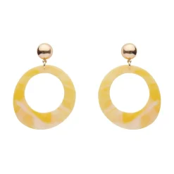 Statement Marble Resin Circle Drop Earrings - Yellow
