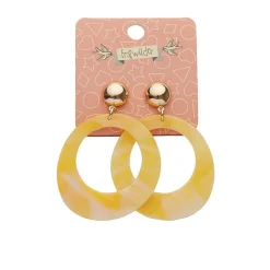 Statement Marble Resin Circle Drop Earrings - Yellow