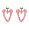 Statement Marble Resin Heart Drop Earrings - Pink