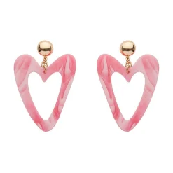 Statement Marble Resin Heart Drop Earrings - Pink