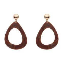 Statement Marble Resin Tear Drop Earrings - Brown