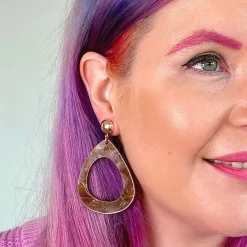 Statement Marble Resin Tear Drop Earrings - Brown