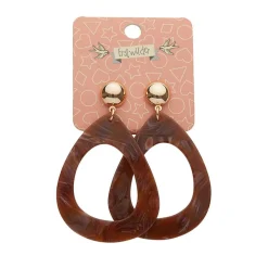 Statement Marble Resin Tear Drop Earrings - Brown