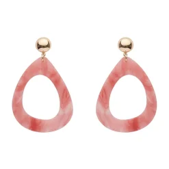Statement Marble Resin Tear Drop Earrings - Coral