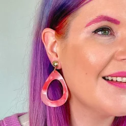 Statement Marble Resin Tear Drop Earrings - Coral