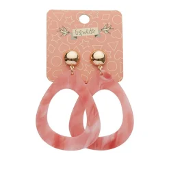Statement Marble Resin Tear Drop Earrings - Coral