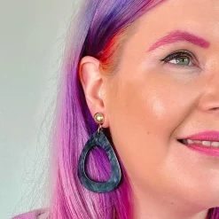 Statement Ripple Resin Tear Drop Earrings - Black