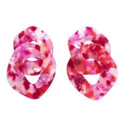 Statement Tort Chunky Chain Earrings - Pink